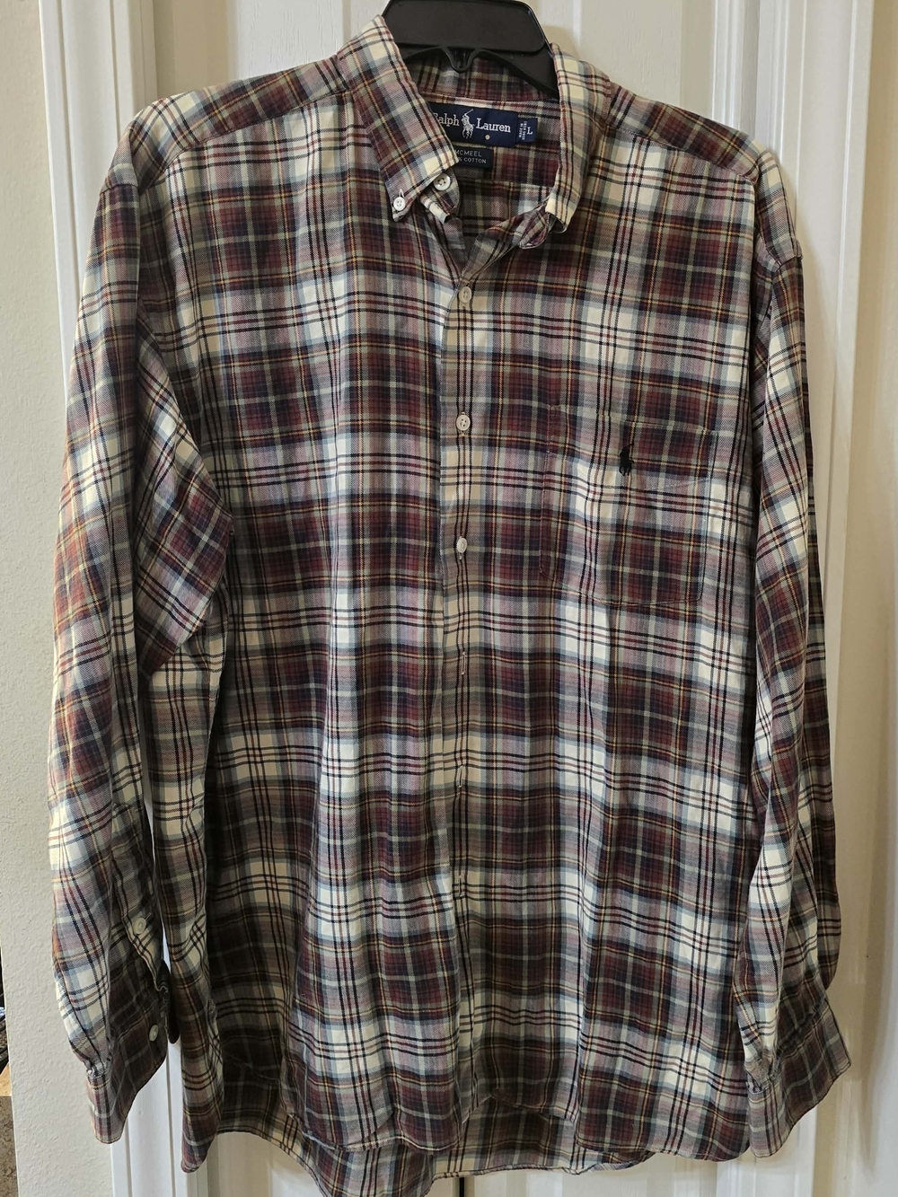 Ralph Lauren Men's Burgundy & Cream Plaid Button-Down Shirt